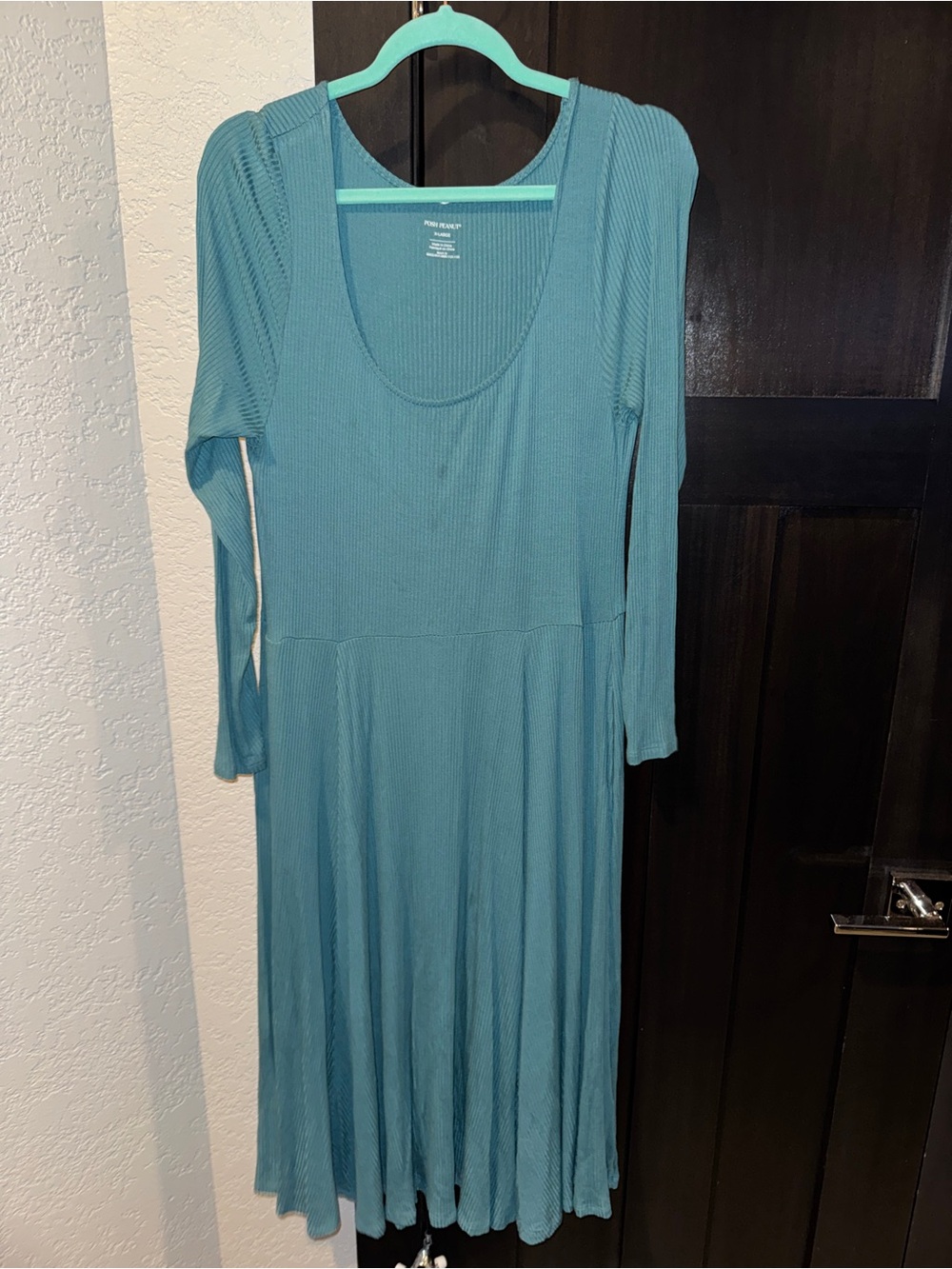 Posh Peanut Teal Long Sleeve Scoop Neck Dress